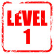 level 1, red rubber stamp with grunge edges