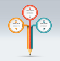 Infographic template in the form of a pencil with 3 options, steps, parts. Vector banner for business or educational infographics