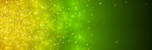 Sparkling Golden Glitter In Front Of A Dark Green And Yellow Background (3D Illustration) 