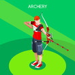 Archery Player Summer Games Icon Set.3D Isometric Archery Player.Sporting Championship International Archery Competition.Sport Infographic Archery Vector Illustration
