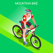 Mountain Biking Cyclist Bicyclist Athlete Summer Games Icon Set.Mountain Biking Cycling Concept.3D Isometric Sporting Bicycle Competition Race.Sport Cycling Infographic Vector Illustration.