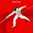 Fencing Summer Games Icon Set.3D Isometric Gymnast.Sporting Championship International Competition.Sport Infographic Artistic Gymnastics Vector Illustration