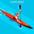 Kayak Sprint Summer Games Icon Set.3D Isometric Canoeist Paddler.Sprint Kayak Sporting Competition Race.Sport Infographic Canoe Kayak Vector Illustration