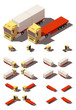 Vector isometric truck with container semi-trailer icon set