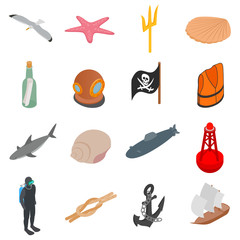 Poster - Sea Icons set, isometric 3d style