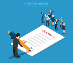 Wall Mural - contract signature businessman flat isometric vector 3d