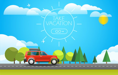 Wall Mural - Take Vacation travelling concept. Flat design illustration