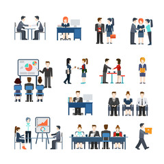 Wall Mural - Office life vector icon set. Flat style working people concept.