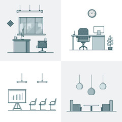 Wall Mural - office meeting conference room table chair armchair night dance club interior indoor set. linear str