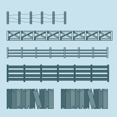 Wall Mural - farm countryside fence fencing element architecture building set. linear stroke outline flat style v