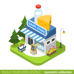 Wall Mural - dairy shop building realty real estate concept. flat 3d isometry isometric style web site app icon s