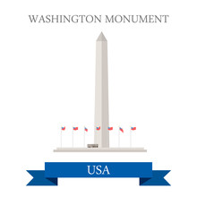 Washington Monument United States. Flat Cartoon Style Historic Sight Showplace Attraction Web Site Vector Illustration. World Countries Cities Vacation Travel Sightseeing North America USA Collection.
