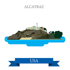 Wall Mural - Alcatraz Island Prison in San Francisco United States. Flat cartoon style historic sight showplace attraction web site vector illustration. World travel sightseeing North America USA collection.