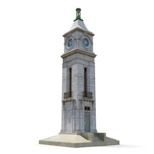 Clock Tower Isolated On White Background. 3D Illustration