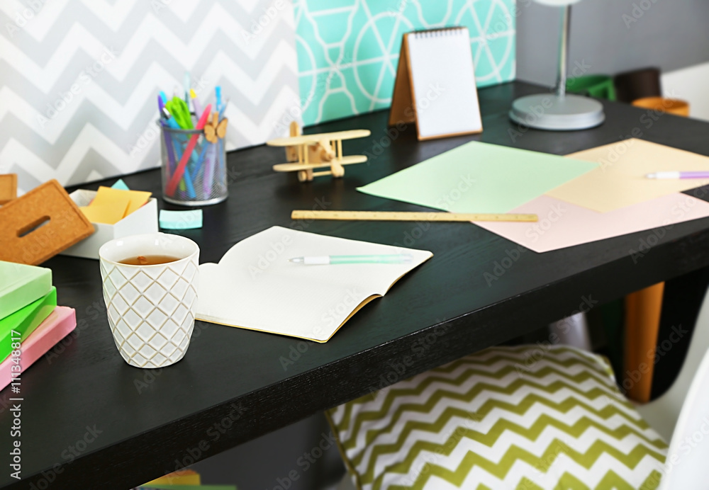 Workplace of creative person indoors