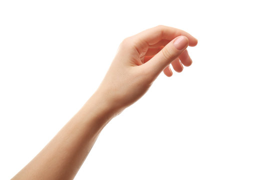 Female hand on white background