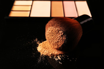 Makeup brush with blusher closeup