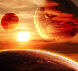 Canvas Print - beautiful sunset, cloud and planet