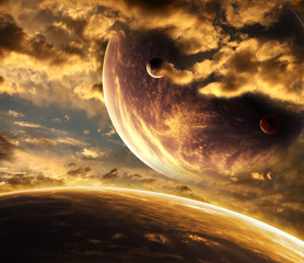 Canvas Print - beautiful sunset, cloud and planet