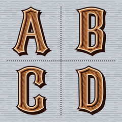 Wall Mural - Alphabet western letters vintage design vector (a, b, c, d)