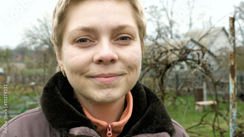 Country Blond Short Hair Girl Portrait Outdoors In The Vegetable