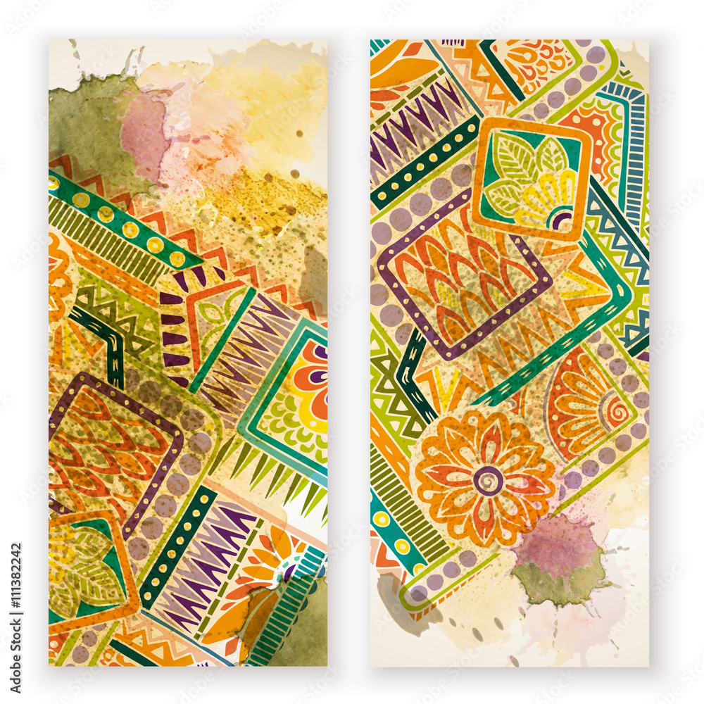 Abstract vector hand drawn ethnic pattern card set. Series of image ...