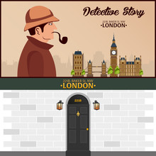 Sherlock Holmes. Detective Illustration. Illustration With Sherlock Holmes. Baker Street 221B. London. Big Ban
