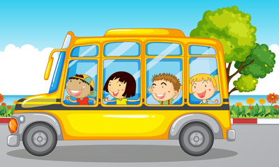 Wall Mural - Kids riding on school bus