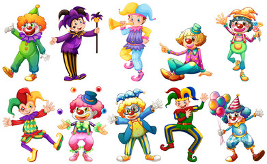 Wall Mural - clowns in different costumes