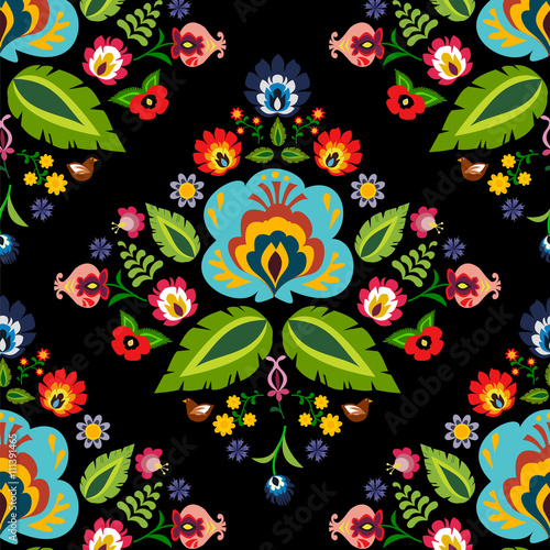Cotton fabric Traditional Polish folk floral pattern vector