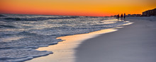 Orange Sunset Over Gulf Of Mexico At Destin Fl