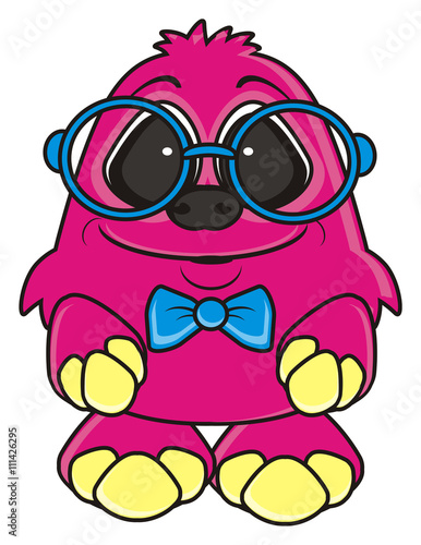 Glasses Bow Bow Butterfly Fantasy Make Believe Monster Shaggy Snout Paws Fur Isolated Background White Cartoon Profile Standing Pink Illustration Stock Illustration Adobe Stock