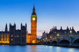 Fototapeta Londyn - Big Ben and Westminster Bridge in London at night, UK