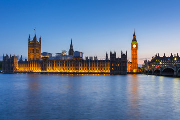  Big Ben and Palace of Westminster in London at night, UK