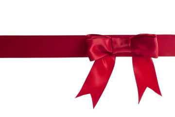 horizontal image of a red ribbon bow