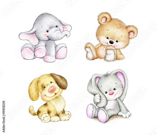 Obraz w ramie Set of animals - elephant, bunny, bear, dog