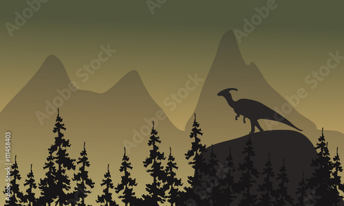 Fotografía On cliff parasaurolophus silhouette