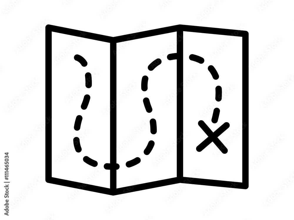 Hidden Line Map Treasure map with hidden treasure marked with an x line art icon for ...