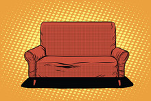 Red Sofa Then Art Retro Vector