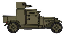 Vintage Armoured Car / Hand Drawing, Vector Illustration