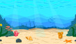Cartoon sea, ocean. The seabed for the game. Horizontal seamless coral reef. Nautical background. Underwater world.