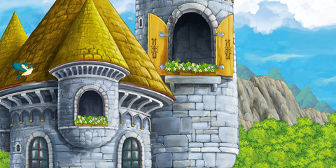 Wall Mural - Cartoon fairy tale scene of a castle tower - illustration for children