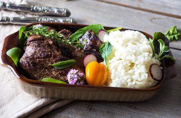 Wall Mural - Grilled meat with rice and vegetable