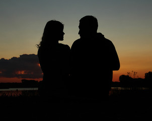 silhouette of a couple in love