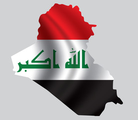 Wall Mural - Vector of  Iraq flag blowing in the wind in Iraq map shape