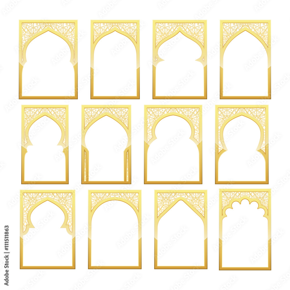 Gold Design Arab windows for Ramadan Kareem Template  - obrazy, fototapety, plakaty 