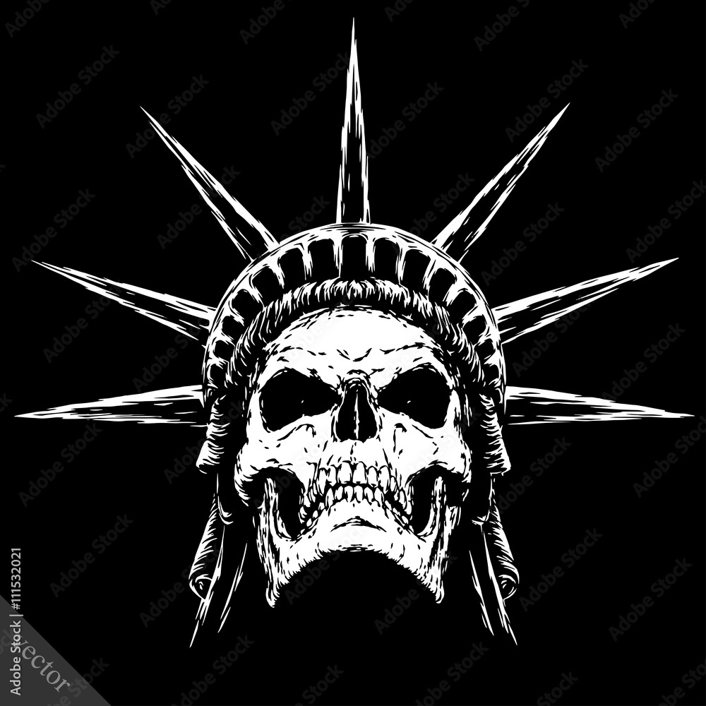 black and white engrave evil vector skull face Stock Vector | Adobe Stock