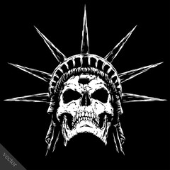 black and white engrave evil vector skull face