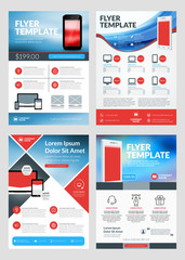 Wall Mural - Set of Business Flyer Design Templates for Mobile Application or New Smartphone. Vector Brochure Design Layout Template. Red and Blue Colors