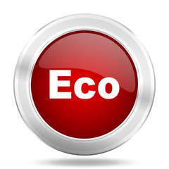 Aufkleber - eco icon, red round glossy metallic button, web and mobile app design illustration